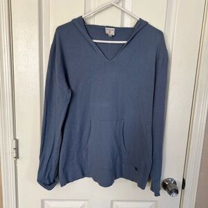 Sioni Athleisure Blue Hooded Knit Pullover Sweater Kangaroo Pocket Size L